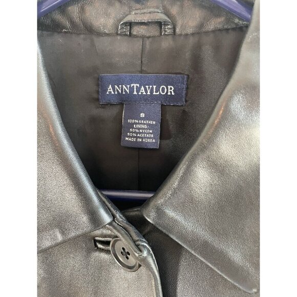 Ann Taylor Jacket Coat 100% Leather Button-up Collard Pockets Chic Women's S - Picture 4 of 10